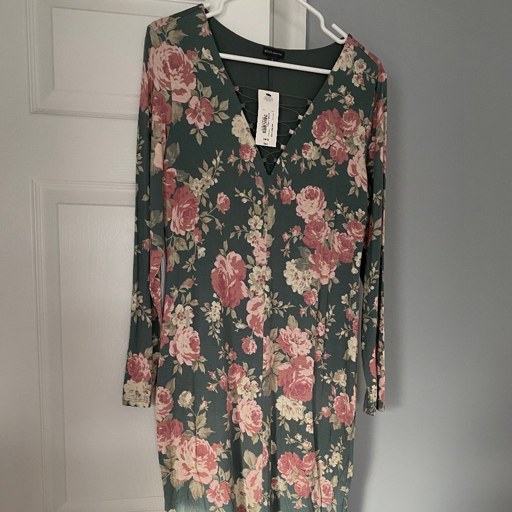 Bold Elements Silver Floral Bodycon Dress NWT